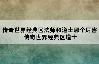 传奇世界经典区法师和道士哪个厉害 传奇世界经典区道士